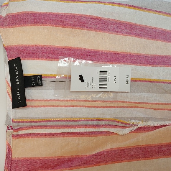 Linen Dock Stripe V Neck Top Pink Orange Lane Bryant Blouse NWT 22 24 3X - Picture 6 of 7